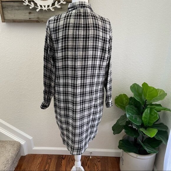 Madewell black plaid gauzy cotton shirt dress size‎ Large - Picture 4 of 8